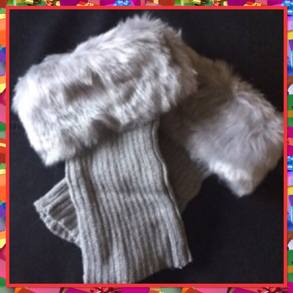 Last pair knit fur trim leg warmers cuffs toppers - Picture 4 of 4